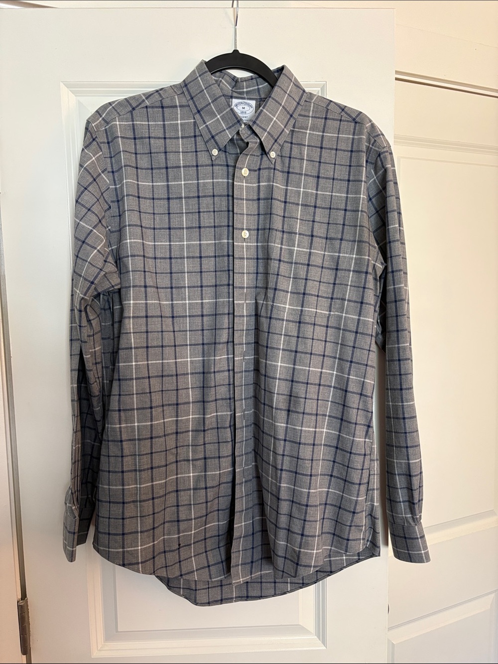 Brooks Brothers Gray and Navy Plaid Button-Down Shirt